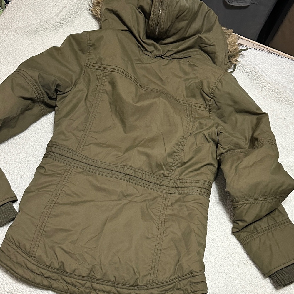 American Eagle Olive Green Fur-Lined Parka Jacket - Picture 8 of 8